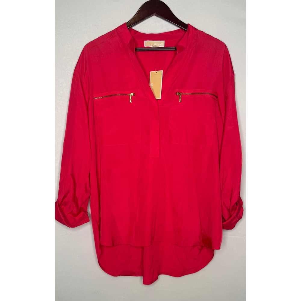 Michael Kors Bright Pink Zip-Pocket Tunic Blouse